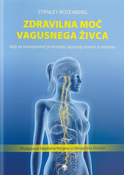 Naslovnica knjige Zdravilna moč vagusnega živca avtorja Stanleya Rosenberga, s predgovoroma Stephena Porgesa in Benjamina Shielda.
